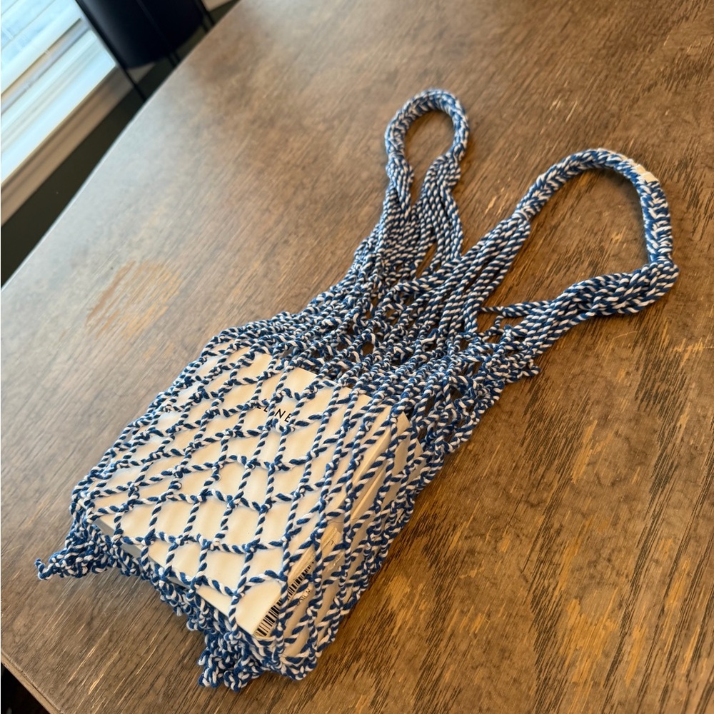 Blue and White Celine Net Tote Bag by phoebe philo